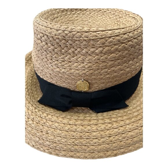 Vince Camuto Straw Hat – Wide Brim Boater Style w/ Black Bow Band - Picture 2 of 5